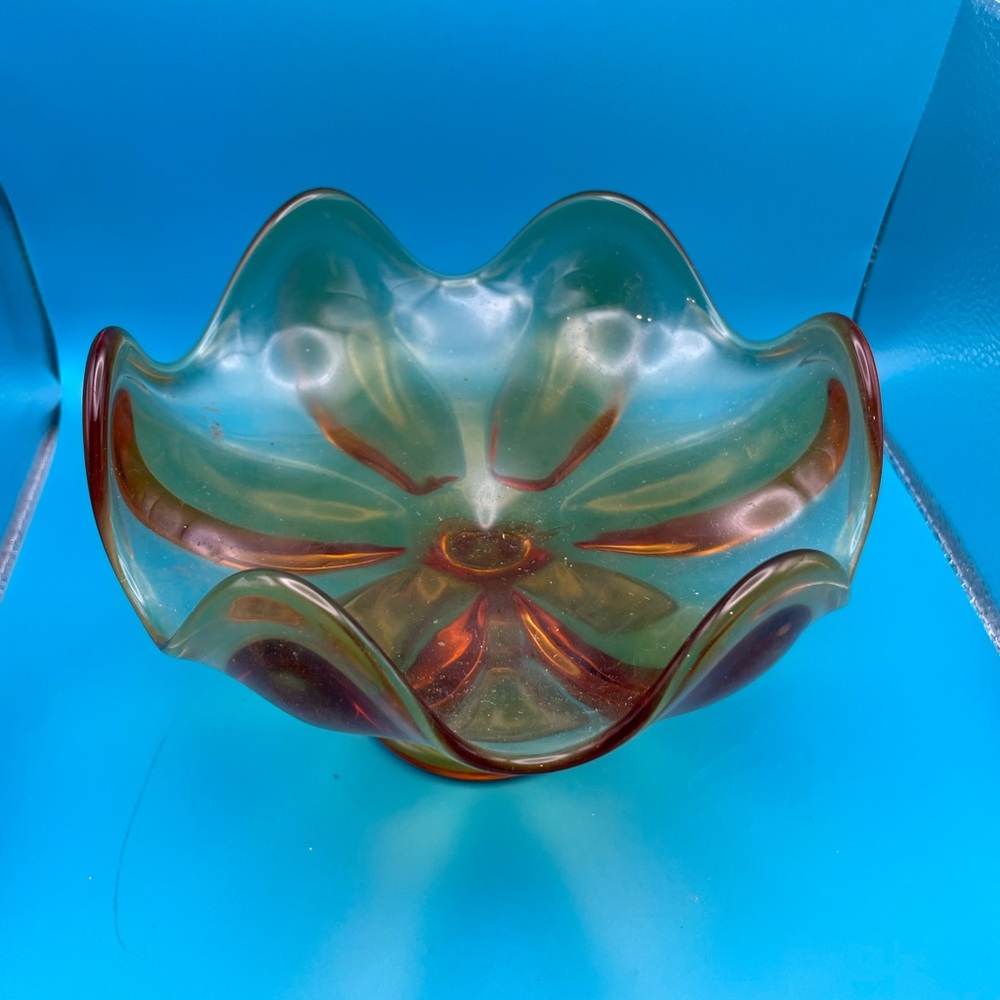 Vintage Viking Glass Amber Pedestal Compote Candy Bowl Dish 7” No Chips/Cracks